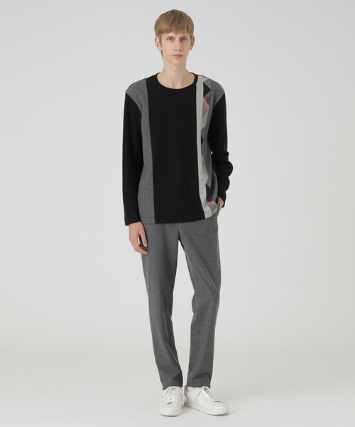 セール】【一部店舗限定】チェックストライプパッチワークニットソー