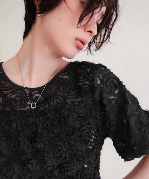 titivate(ティティベイト)の「フラワーチュールトップス(Tシャツ/カットソー・レディース・ライトベージュ/ブラック/オフホワイト・FREE)」の15枚目の写真