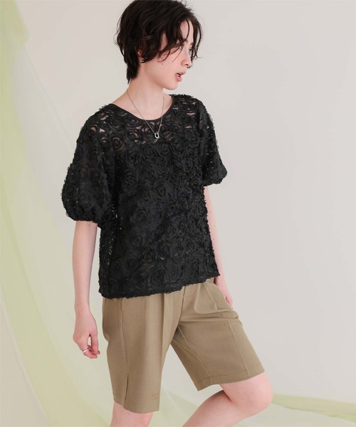 titivate(ティティベイト)の「フラワーチュールトップス(Tシャツ/カットソー・レディース・ライトベージュ/ブラック/オフホワイト・FREE)」の18枚目の写真