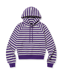 W STRIPE TAG CROP HOODIE - PURPLE/OATMEAL