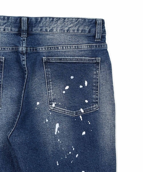 The DUFFER of ST.GEORGE（ザダファーオブセントジョージ）の「【WEB限定アイテム】「GUM STRETCH DENIM」USED PAINT JEANS：超伸縮「ガムストレッチ デニム」ユーズドペイント スリムジーンズ（デニムパンツ・メンズ・インディゴブルー・X-LARGE/LARGE/MEDIUM/SMALL）」の7枚目の写真