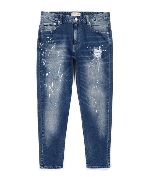 The DUFFER of ST.GEORGE（ザダファーオブセントジョージ）の「【WEB限定アイテム】「GUM STRETCH DENIM」USED PAINT JEANS：超伸縮「ガムストレッチ デニム」ユーズドペイント スリムジーンズ（デニムパンツ・メンズ・インディゴブルー・X-LARGE/LARGE/MEDIUM/SMALL）」の6枚目の写真