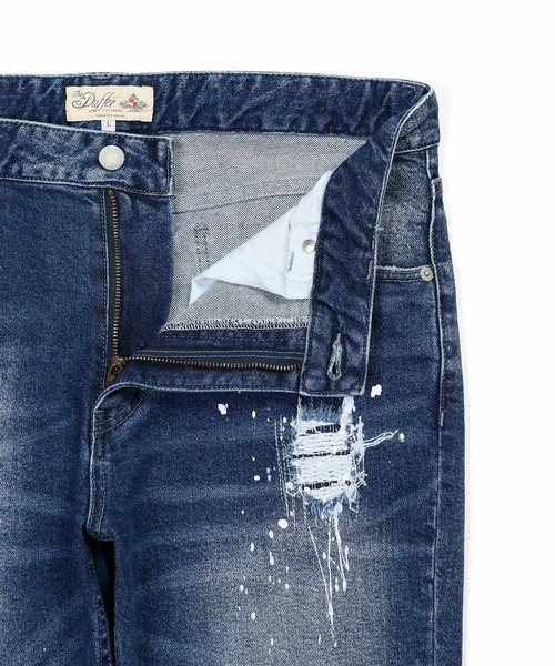 The DUFFER of ST.GEORGE（ザダファーオブセントジョージ）の「【WEB限定アイテム】「GUM STRETCH DENIM」USED PAINT JEANS：超伸縮「ガムストレッチ デニム」ユーズドペイント スリムジーンズ（デニムパンツ・メンズ・インディゴブルー・X-LARGE/LARGE/MEDIUM/SMALL）」の10枚目の写真