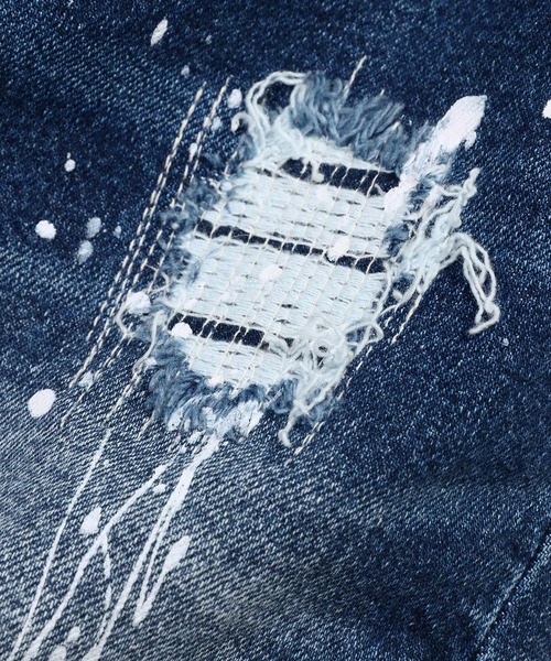 The DUFFER of ST.GEORGE（ザダファーオブセントジョージ）の「【WEB限定アイテム】「GUM STRETCH DENIM」USED PAINT JEANS：超伸縮「ガムストレッチ デニム」ユーズドペイント スリムジーンズ（デニムパンツ・メンズ・インディゴブルー・X-LARGE/LARGE/MEDIUM/SMALL）」の8枚目の写真