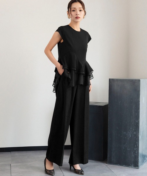 セール】《2026春新作》ペプラムフリル オールインワン パンツドレス
