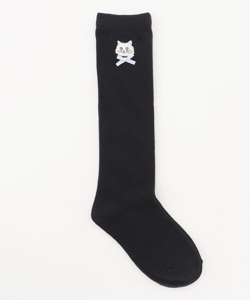 ANY（エニィ）の「ネコ刺繍　ハイソックス（ソックス/靴下・キッズ・ブラック系/ホワイト系・LL/LARGE/MEDIUM）」の2枚目の写真
