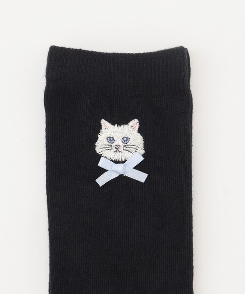 ANY（エニィ）の「ネコ刺繍　ハイソックス（ソックス/靴下・キッズ・ブラック系/ホワイト系・LL/LARGE/MEDIUM）」の3枚目の写真