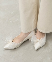 2WAY シアーリボンチャンキーヒールパンプス