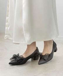 2WAY シアーリボンチャンキーヒールパンプス
