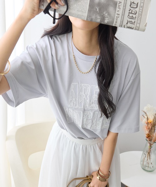 ReDial(リダイアル)の「レースロゴTシャツ(Tシャツ/カットソー・レディース・ライトグレー/チャコールグレー/ホワイト・M/L/LL/3L)」の3枚目の写真