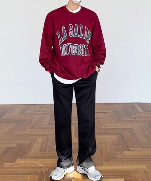 NOWLE（ノウル）の「【NOWLE】LA SALLE UNIVERSITY アーチロゴ カレッジプリント クルーネック スウェット（スウェット・メンズ・ワインレッド/ブラック・MEDIUM/SMALL/X-LARGE/LARGE）」の3枚目の写真