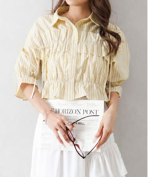 セール】フリル5分袖クロップドシャツ（シャツ/ブラウス）｜SpRay