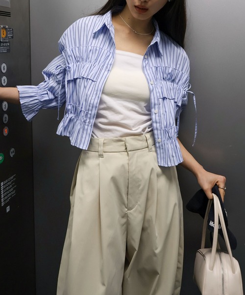 SpRay(スプレイ)の「フリル5分袖クロップドシャツ(シャツ/ブラウス・レディース・オフホワイト/ホワイト×ブラック/イエロー系その他/サックスブルー/ブルー系その他2/ブルー系その他/ピンク系その他/チェック・FREE)」の12枚目の写真
