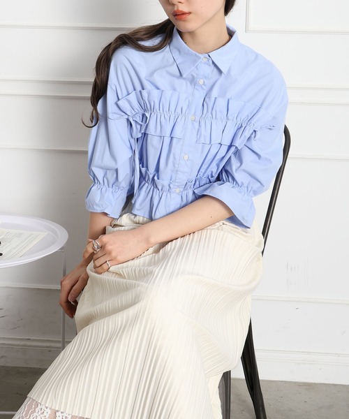 セール】フリル5分袖クロップドシャツ（シャツ/ブラウス）｜SpRay