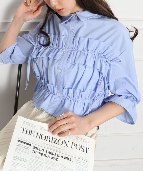 セール】フリル5分袖クロップドシャツ（シャツ/ブラウス）｜SpRay