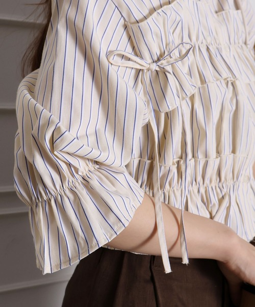 セール】フリル5分袖クロップドシャツ（シャツ/ブラウス）｜SpRay