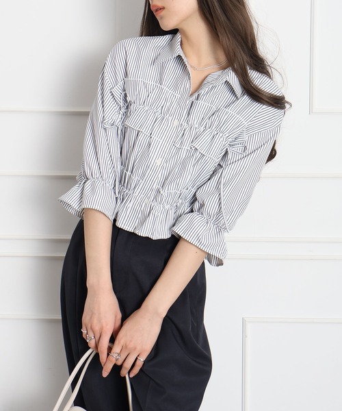 セール】フリル5分袖クロップドシャツ（シャツ/ブラウス）｜SpRay