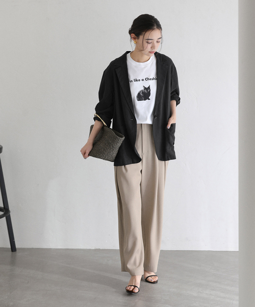 La TOTALITE（ラトータリテ）の「【洗える】ウォッシャブルリネン混ジャケット（テーラードジャケット・レディース・ブラック/ベージュ/ホワイト・36/38）」の4枚目の写真