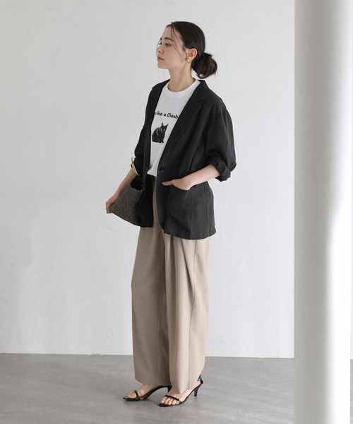 La TOTALITE（ラトータリテ）の「【洗える】ウォッシャブルリネン混ジャケット（テーラードジャケット・レディース・ブラック/ベージュ/ホワイト・36/38）」の6枚目の写真