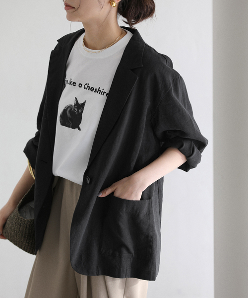 La TOTALITE（ラトータリテ）の「【洗える】ウォッシャブルリネン混ジャケット（テーラードジャケット・レディース・ブラック/ベージュ/ホワイト・36/38）」の8枚目の写真