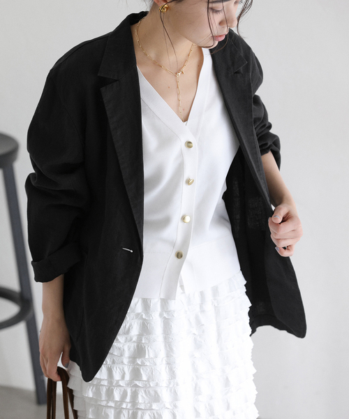 La TOTALITE（ラトータリテ）の「【洗える】ウォッシャブルリネン混ジャケット（テーラードジャケット・レディース・ブラック/ベージュ/ホワイト・36/38）」の11枚目の写真