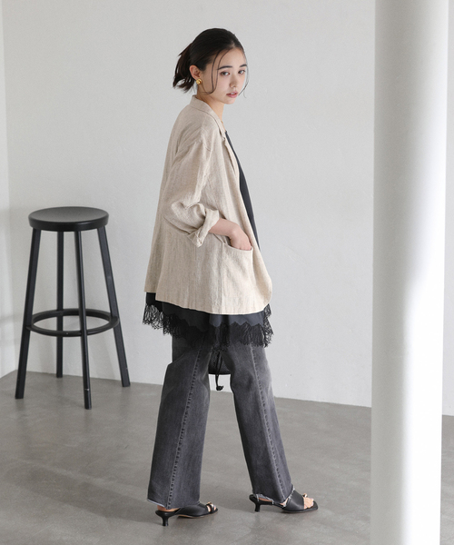 La TOTALITE（ラトータリテ）の「【洗える】ウォッシャブルリネン混ジャケット（テーラードジャケット・レディース・ブラック/ベージュ/ホワイト・36/38）」の17枚目の写真