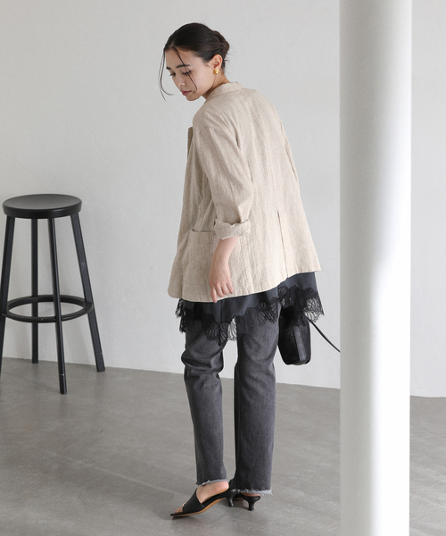 La TOTALITE（ラトータリテ）の「【洗える】ウォッシャブルリネン混ジャケット（テーラードジャケット・レディース・ブラック/ベージュ/ホワイト・36/38）」の18枚目の写真