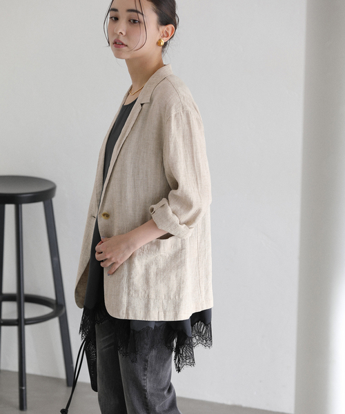 La TOTALITE（ラトータリテ）の「【洗える】ウォッシャブルリネン混ジャケット（テーラードジャケット・レディース・ブラック/ベージュ/ホワイト・36/38）」の19枚目の写真