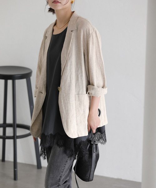 La TOTALITE（ラトータリテ）の「【洗える】ウォッシャブルリネン混ジャケット（テーラードジャケット・レディース・ブラック/ベージュ/ホワイト・36/38）」の21枚目の写真