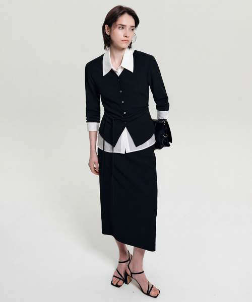 エリゼプリーツVネックブラウス_ブラック / ERISE PLEATS V NECK BLOUSE_BLACK