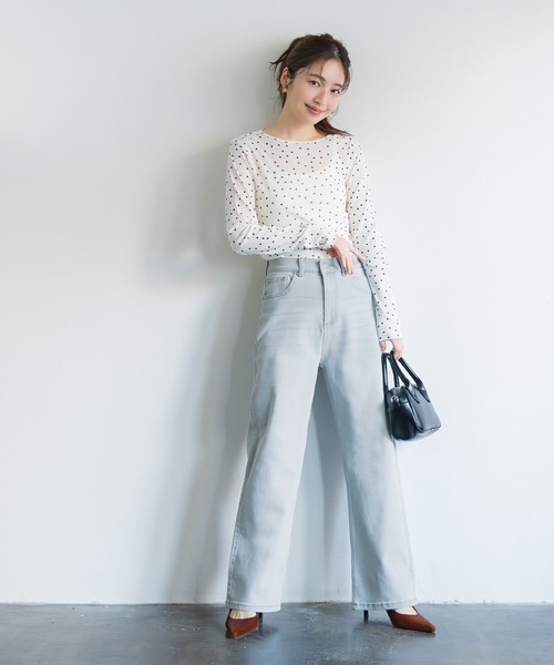 coca（coca）（コカ）の「ムーヴデニムストレートパンツ（デニムパンツ・レディース・ホワイト/ライトブルー・S/M/L）」の14枚目の写真