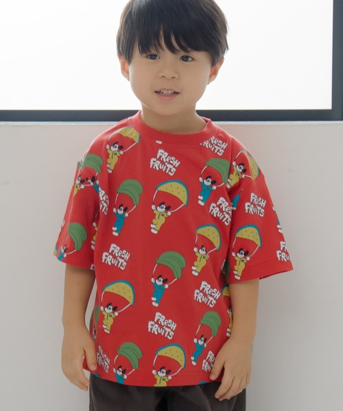 MAKE YOUR DAY(メイクユアデイ)の「フルーツパラシュート総柄半袖Tシャツ■80~140cm(Tシャツ/カットソー・キッズ・ブルー/レッド・130/120/90/80/140/110/100)」の1枚目の写真