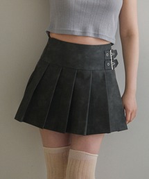 leather pleats rai mini skirt/レザープリーツレイミニスカート