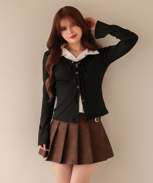 M DOLLY(エムドリー)の「leather pleats rai mini skirt/レザープリーツレイミニスカート(スカート・レディース・ブラウン/チャコールグレー・M/S)」の9枚目の写真