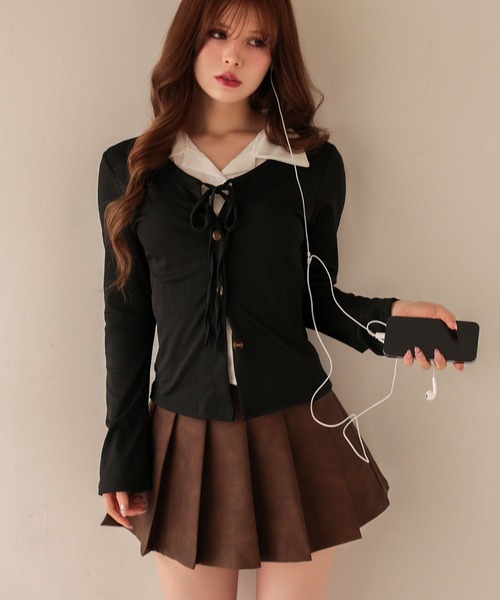 M DOLLY(エムドリー)の「leather pleats rai mini skirt/レザープリーツレイミニスカート(スカート・レディース・ブラウン/チャコールグレー・M/S)」の11枚目の写真