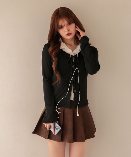 M DOLLY(エムドリー)の「leather pleats rai mini skirt/レザープリーツレイミニスカート(スカート・レディース・ブラウン/チャコールグレー・M/S)」の12枚目の写真