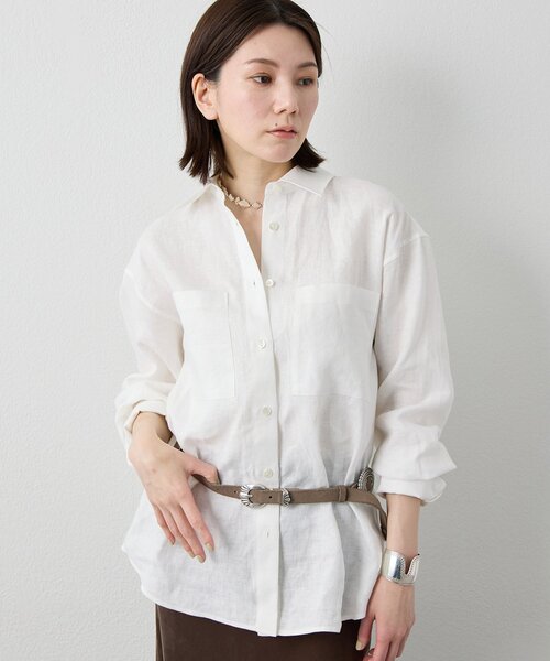 Whim Gazette(ウィムガゼット)の「リネンシャツ(シャツ/ブラウス・レディース・ベージュ/ベビーピンク/チャコールグレー/オフホワイト/ライトベージュ・FREE)」の2枚目の写真