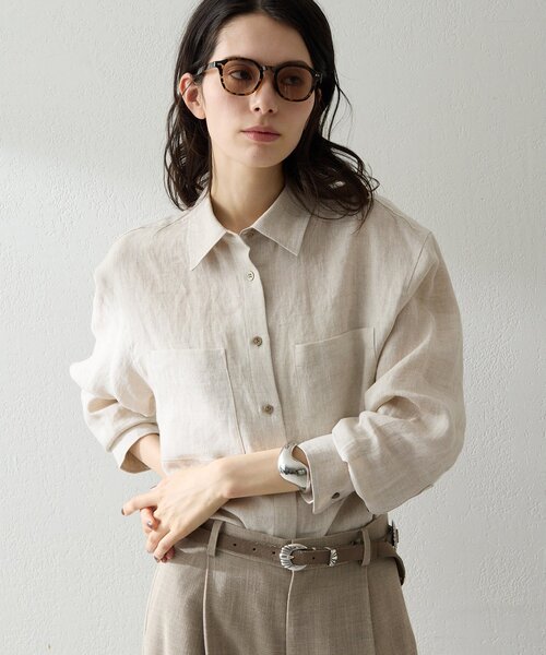 Whim Gazette(ウィムガゼット)の「リネンシャツ(シャツ/ブラウス・レディース・ベージュ/ベビーピンク/チャコールグレー/オフホワイト/ライトベージュ・FREE)」の6枚目の写真