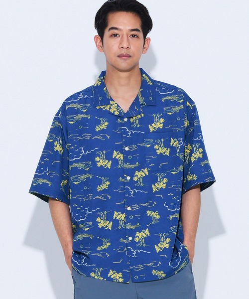 coca(coca)(コカ)の「リネンライクアロハ柄半袖シャツ(シャツ/ブラウス・メンズ・アイボリー/ブルー・L/M/XL)」の2枚目の写真