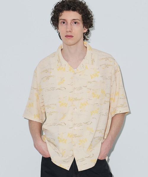 coca(coca)(コカ)の「リネンライクアロハ柄半袖シャツ(シャツ/ブラウス・メンズ・アイボリー/ブルー・L/M/XL)」の1枚目の写真