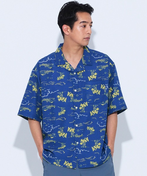 coca(coca)(コカ)の「リネンライクアロハ柄半袖シャツ(シャツ/ブラウス・メンズ・アイボリー/ブルー・L/M/XL)」の7枚目の写真