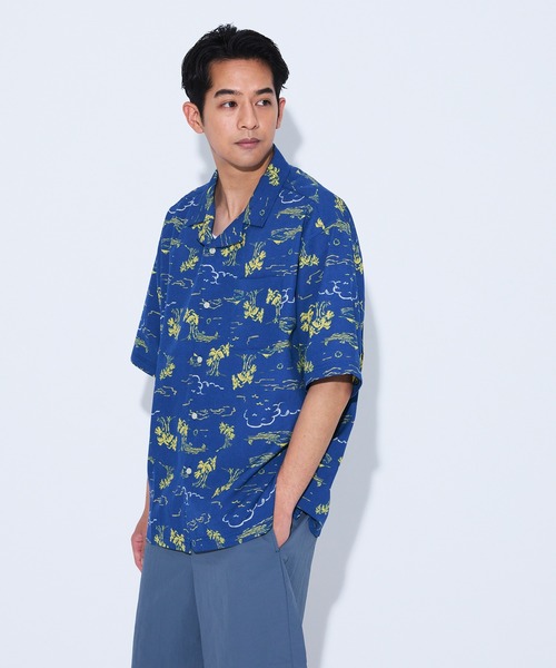 coca(coca)(コカ)の「リネンライクアロハ柄半袖シャツ(シャツ/ブラウス・メンズ・アイボリー/ブルー・L/M/XL)」の8枚目の写真