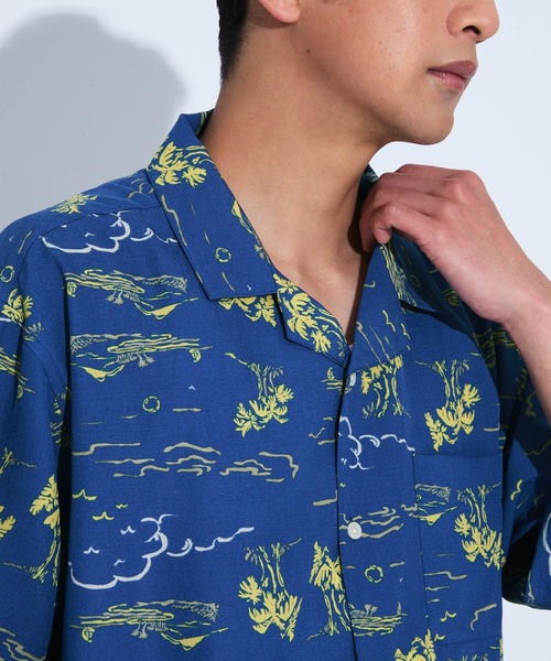 coca(coca)(コカ)の「リネンライクアロハ柄半袖シャツ(シャツ/ブラウス・メンズ・アイボリー/ブルー・L/M/XL)」の10枚目の写真