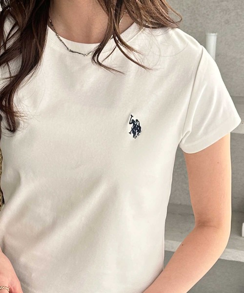 U.S. POLO ASSN.（ユーエスポロアッスン）の「【新色追加】GeeRA別注【U.S. POLO ASSN.】汗染み防止！ワンポイント刺繍コンパクトミニＴシャツ　無地/ボーダー（Tシャツ/カットソー・レディース・ブラック/オフホワイト/杢グレー/ホワイト系その他/ネイビー/ブラウン/ピンク・SMALL/MEDIUM/LARGE/X-LARGE）」の8枚目の写真