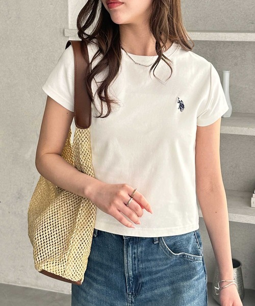 U.S. POLO ASSN.（ユーエスポロアッスン）の「【新色追加】GeeRA別注【U.S. POLO ASSN.】汗染み防止！ワンポイント刺繍コンパクトミニＴシャツ　無地/ボーダー（Tシャツ/カットソー・レディース・ブラック/オフホワイト/杢グレー/ホワイト系その他/ネイビー/ブラウン/ピンク・SMALL/MEDIUM/LARGE/X-LARGE）」の11枚目の写真