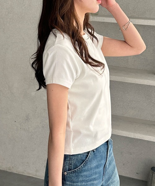 U.S. POLO ASSN.（ユーエスポロアッスン）の「【新色追加】GeeRA別注【U.S. POLO ASSN.】汗染み防止！ワンポイント刺繍コンパクトミニＴシャツ　無地/ボーダー（Tシャツ/カットソー・レディース・ブラック/オフホワイト/杢グレー/ホワイト系その他/ネイビー/ブラウン/ピンク・SMALL/MEDIUM/LARGE/X-LARGE）」の9枚目の写真