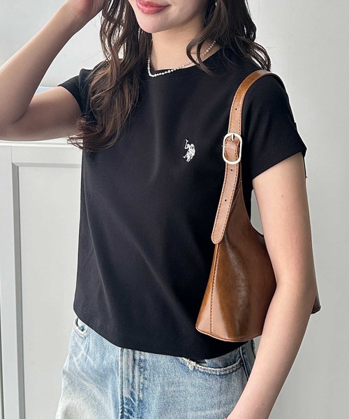 U.S. POLO ASSN.（ユーエスポロアッスン）の「【新色追加】GeeRA別注【U.S. POLO ASSN.】汗染み防止！ワンポイント刺繍コンパクトミニＴシャツ　無地/ボーダー（Tシャツ/カットソー・レディース・ブラック/オフホワイト/杢グレー/ホワイト系その他/ネイビー/ブラウン/ピンク・SMALL/MEDIUM/LARGE/X-LARGE）」の21枚目の写真