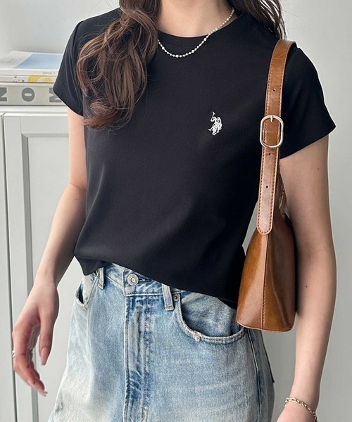 U.S. POLO ASSN.（ユーエスポロアッスン）の「【新色追加】GeeRA別注【U.S. POLO ASSN.】汗染み防止！ワンポイント刺繍コンパクトミニＴシャツ　無地/ボーダー（Tシャツ/カットソー・レディース・ブラック/オフホワイト/杢グレー/ホワイト系その他/ネイビー/ブラウン/ピンク・SMALL/MEDIUM/LARGE/X-LARGE）」の18枚目の写真