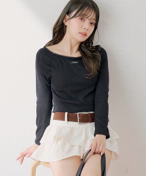 Chico(チコ)の「パターンメッシュカップ付レースコンパクトトップス(Tシャツ/カットソー・レディース・アイボリー/ブラック/ブルー/ホワイト系その他2・FREE)」の3枚目の写真