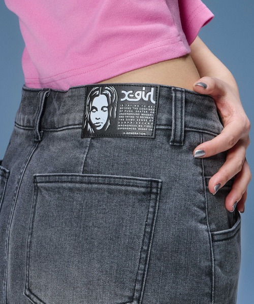 X-girl（エックスガール）の「DENIM SKORT（デニムスカート・レディース・ブラック/ライトインディゴブルー・S/M）」の7枚目の写真
